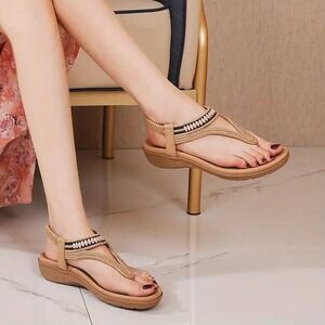 Women's US 5.5-6 Sandals Elastic Beaded Soft Breathable‎ Lightweight Comfortable